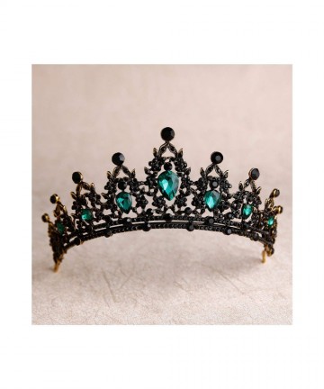 Headbands Handmade Rhinestone Bridal Crown Silver Crystal Diadem for Bride Headbands-Black Green - Black Green - CM18WTHR7U5 ...