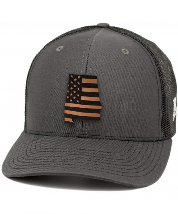 Baseball Caps 'Alabama Patriot' Leather Patch Hat Curved Trucker - Charcoal/Black - C618IGQMIK8 $53.52