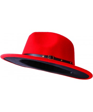 Fedoras Wide Brim Fedora Hats for Women Dress Hats for Men Two Tone Panama Hat with Belt Buckle/Bowknot Band - CA193ON3M57 $3...