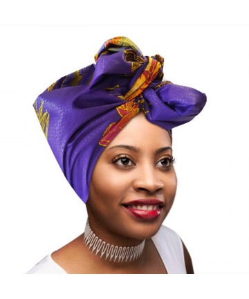 Headbands KENTE Head Scarfs and Wraps African Print Turban Hats - Ankara Purple- Yellow and Pink - CG18N6ZC4AS $24.15