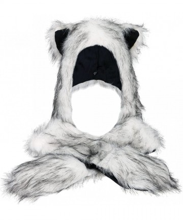 Skullies & Beanies Animal Hood Hat Scarf and Mitten Gloves 3-in-1 Multifunction Furry Hoodie - Fox - C1186WSIOTH $24.68