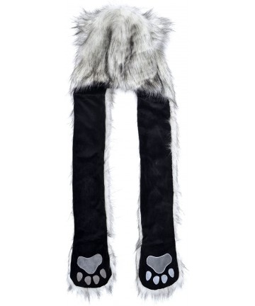 Skullies & Beanies Animal Hood Hat Scarf and Mitten Gloves 3-in-1 Multifunction Furry Hoodie - Fox - C1186WSIOTH $24.68