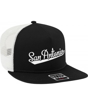 Baseball Caps San Antonio Script Baseball Font Snapback Trucker Hat - Black/White - CM18CSIDRCD $16.90
