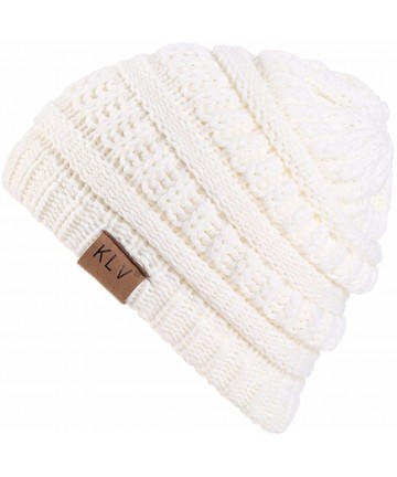 Skullies & Beanies Hat- KIKOY Boy Girls Warm Crochet Winter Wool Knit Ski Slouchy Caps - White - CF18I0DAQSL $14.79