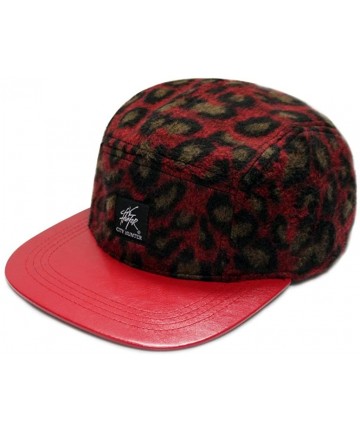Baseball Caps 5 Panel Wool Leather 5 Panel Hat - Red Leopard - CN11T83UXAD $24.72