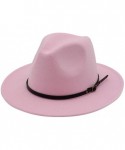 Fedoras Mens Fedora Hat Faux Felt Wide Brim Belt Buckle Cowboy Hat - B Pink - CK1933XL9XQ $14.29