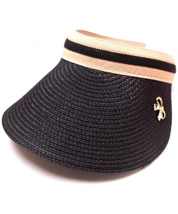 Sun Hats Women's Summer Foldable Straw Sun Visor w/Cute Bowtie UPF 50+ Packable Wide Brim Roll-Up Visor Beach Hat - C718X9ULU...
