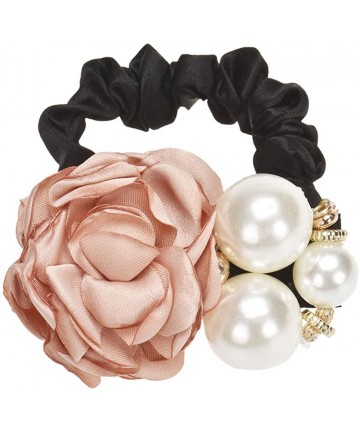 Headbands Pearls Beads Rose Flower Hair Band Rope Scrunchie Ponytail Holder - E - CC18MHW4Q4U $13.72