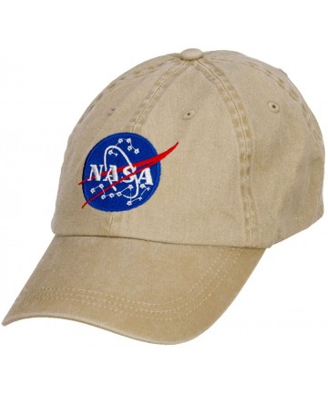 Baseball Caps NASA Insignia Embroidered Washed Cap - Khaki - CZ127A7938B $32.66