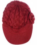 Skullies & Beanies Womens Winter Visor Cap Beanie Hat Wool Blend Lined Crochet Decoration - Red Rose - CQ18WENDKO5 $24.35