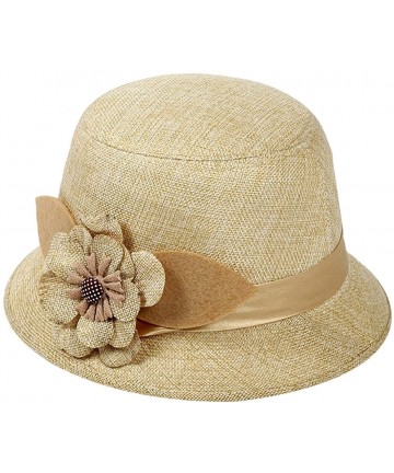 Bucket Hats Women Cloche Hat Flower Bowler Bucket Hat Straw Floppy Sun Hat - Beige-1 - CU186ZW9NZN $13.84