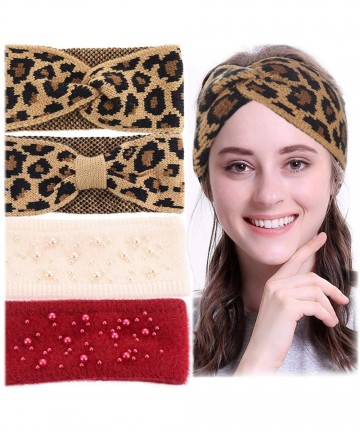 Cold Weather Headbands Womens Ear Warmer Headbands Cable Knitted Turban Headwrap Leopard Pearl Hairband - Black+pink+leopard ...