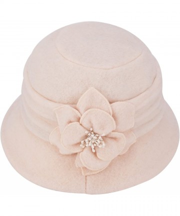 Berets Womens Gatsby 1920s Winter Wool Cap Beret Beanie Cloche Bucket Hat A299 - Ivory - C3126JZ5XFX $20.01
