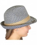 Bucket Hats Straw Bucket Fedora Beach Sun Hats for Women- Sun Protection Panama- Unisex - Band Blue - CF18ERD8UXI $18.51