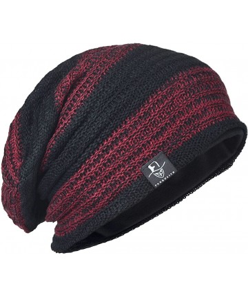 Skullies & Beanies Slouchy Knitted Baggy Beanie Hat Crochet Stripe Summer Dread Caps Oversized for Men-B318 - B306-claret - C...