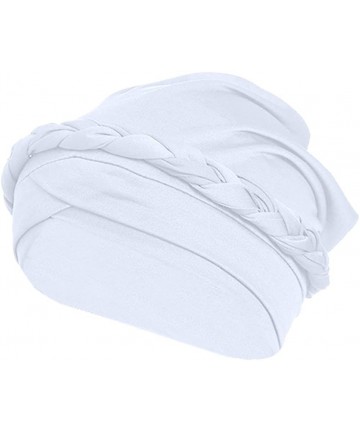 Skullies & Beanies Women Concise Turban Twisted Braid Headscarf Cap Hair Covered Wrap Hat - White - C318AZSQT9L $20.49