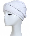 Skullies & Beanies Women Concise Turban Twisted Braid Headscarf Cap Hair Covered Wrap Hat - White - C318AZSQT9L $15.70
