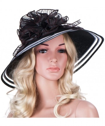 Sun Hats Womens Church Wedding Kentucky Derby Wide Brim Straw Summer Beach Hat A115 - Black - C011RISF22F $26.23