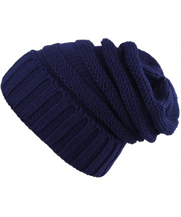 Skullies & Beanies Trendy Winter Warm Hats Slouchy Beanie Baggy Beanie Knit Hats for Women - Navy - CU187O0ICKY $17.81