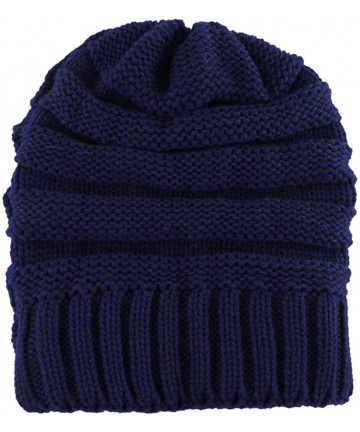 Skullies & Beanies Trendy Winter Warm Hats Slouchy Beanie Baggy Beanie Knit Hats for Women - Navy - CU187O0ICKY $13.42