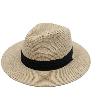 Sun Hats Womens Wide Brim Fedora Straw Hat Beach Sun Hat Panama Hat - Nature - C318QT9C9XU $25.95