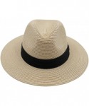 Sun Hats Womens Wide Brim Fedora Straw Hat Beach Sun Hat Panama Hat - Nature - C318QT9C9XU $18.49