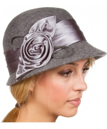 Bucket Hats Marilyn Vintage Style Wool Cloche Bucket Winter Hat with Satin Flower - Heather Grey - C911HBIS37N $42.29