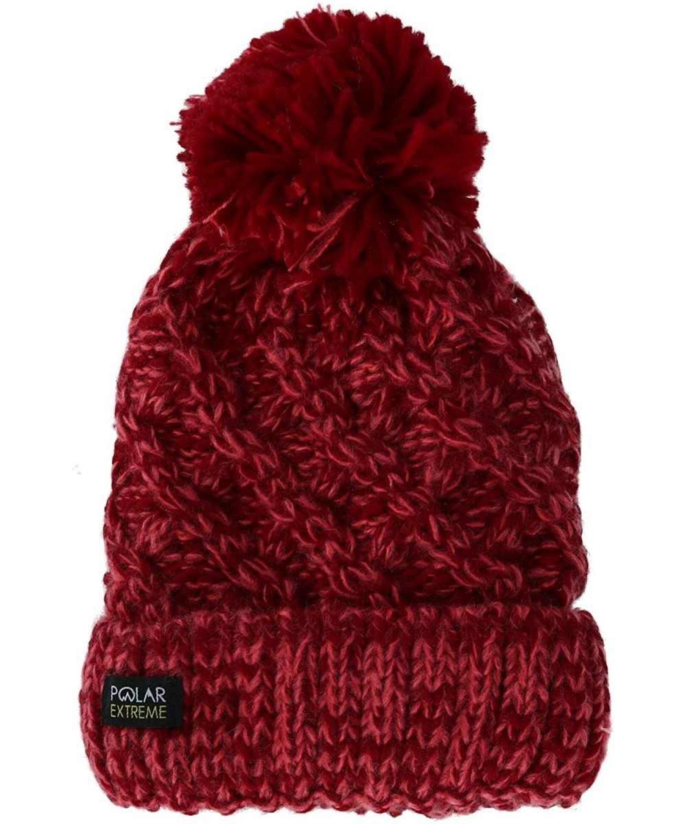 Skullies & Beanies Women's Marled Knit Cable Cuff Cap with Pom - Red - CZ18A9HHLD3 $12.87