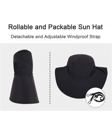 Sun Hats Men/Womens Foldable Flap Cover UPF 50+ UV Protective Wide Brim Bucket Sun Hat - Black - CA192ERIDLE $22.40