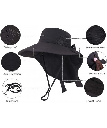 Sun Hats Men/Womens Foldable Flap Cover UPF 50+ UV Protective Wide Brim Bucket Sun Hat - Black - CA192ERIDLE $22.40