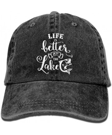 Baseball Caps Men and Women Life is Better at The Lake-1 Vintage Jeans Baseball Cap - Black - CE18EOZ2UCW $12.06