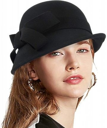 Bucket Hats Woman Bucket Hats Wool 1920S Vintage Cloche Winter Hat Bow Accent - Black - C51948OCKC3 $18.27
