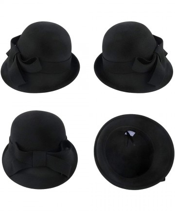 Bucket Hats Woman Bucket Hats Wool 1920S Vintage Cloche Winter Hat Bow Accent - Black - C51948OCKC3 $18.27