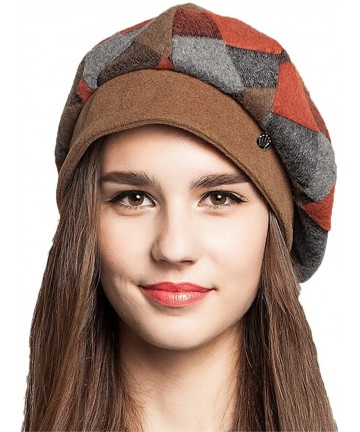Berets Women's Scottish Plaid Wool Peaked Cap Beret - Orange Red - C51293F4PS7 $35.13