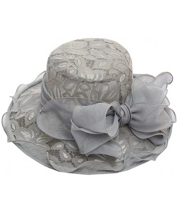 Sun Hats Ascot Kentucky Flower Derby Bowler Church Cloche Hat Bowknot Organza Bridal Dress Cap for Women - Gray - CI18S6A0CQU...