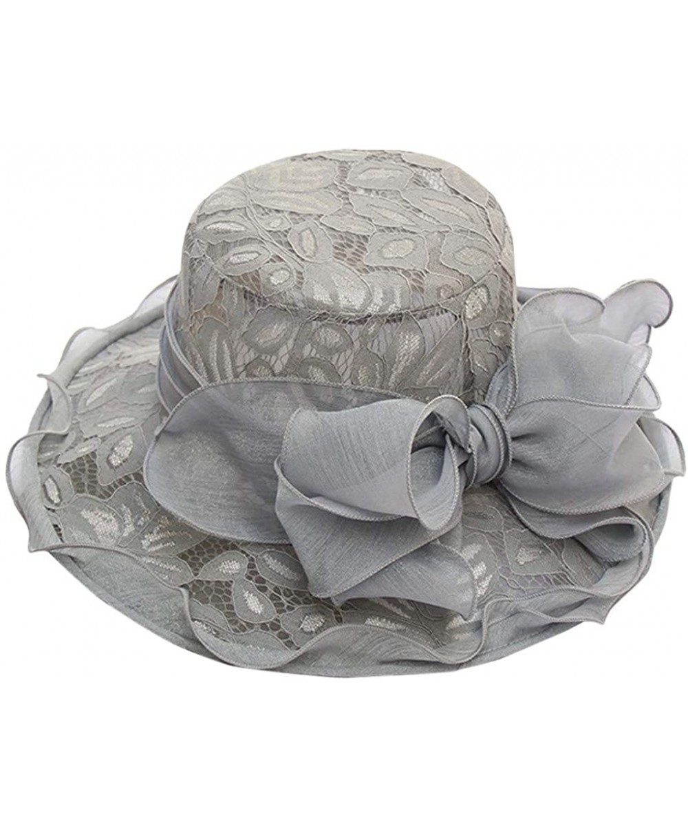 Sun Hats Ascot Kentucky Flower Derby Bowler Church Cloche Hat Bowknot Organza Bridal Dress Cap for Women - Gray - CI18S6A0CQU...