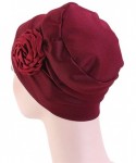 Skullies & Beanies Chemo Turban Flower Beanie Cap Pleated Hair Loss Hat for Cancer - Wine - C218SOKYNT5 $14.03
