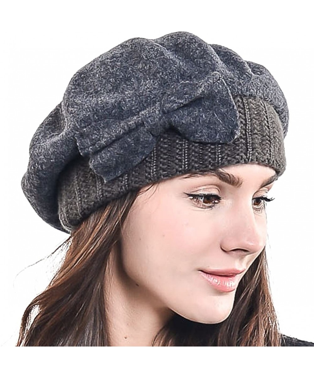 Berets Lady French Beret Wool Beret Chic Beanie Winter Hat Jf-br034 - Bow Grey - CL128FLGMNV $25.75