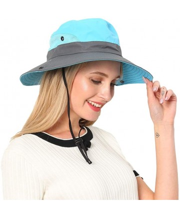 Sun Hats Womens Outdoor Sun Hat UV Protection Foldable Mesh Wide Brim Summer Beach Fishing Cap - Light Blue - CC18TI558UU $27.89