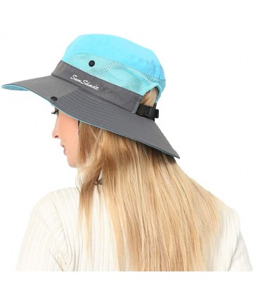 Sun Hats Womens Outdoor Sun Hat UV Protection Foldable Mesh Wide Brim Summer Beach Fishing Cap - Light Blue - CC18TI558UU $22.54