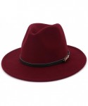 Fedoras Unisex Plain Belt Buckle Decorated Australia Wool Felt Jazz Fedora Hat Men Women Flat Brim Panama Formal Hat - C318O3...