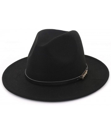 Fedoras Unisex Plain Belt Buckle Decorated Australia Wool Felt Jazz Fedora Hat Men Women Flat Brim Panama Formal Hat - C318O3...