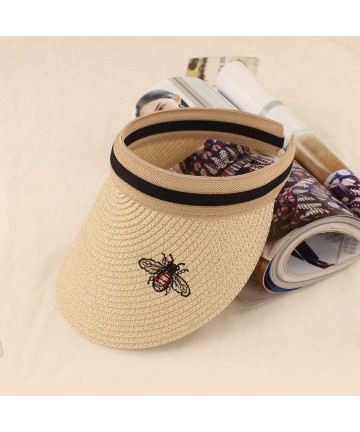 Sun Hats Women's Wide Brim Visor Hat Outdoor Beach Clip on Straw Hat Travel Sun Cap - Beige - CL18NZLEC26 $14.36