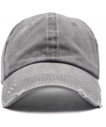 Baseball Caps Ponytail Unconstructed Washed Dad Hat Messy High Bun Ponycaps Plain Baseball Cap - Mesh Distressed Grey - CH18S...