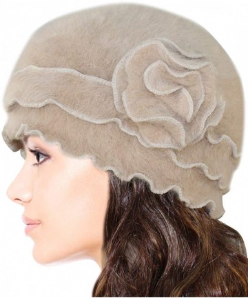Skullies & Beanies Women's Super Soft Solid Color Knit Angora Beanie Hat - Flower - Camel - C4115858Z5B $22.10