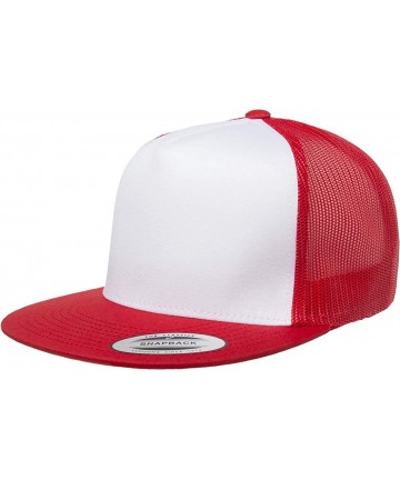Baseball Caps Yupoong Classic 5 Panel Trucker Snapback - Flat Brim Adjustable Ballcap w/Hat Liner - Red/White/Red - CP18H8GDC...