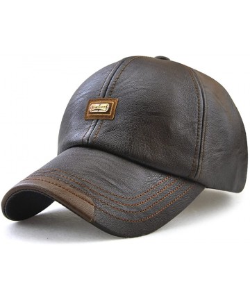 Baseball Caps PU Leather Baseball Cap Casquette Flat Hat European and American Retro Style for Men - Dark Coffee - CJ186LDDI7...
