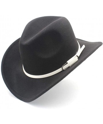 Cowboy Hats Wool Blend Wide Brim Western Cowboy Hat Cowgirl Jazz Cap White Leather Belt - Black - C718IIYILTS $19.50
