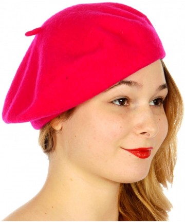 Berets French Beret- Lightweight Casual Classic Solid Color Wool Beret - Hot Pink - CF12F9O783F $16.07