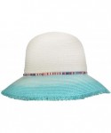 Bucket Hats Women's Paper Woven Cloche Bucket Hat with Color Bow Band - Aqua Fringe - CM1965E86WK $26.21